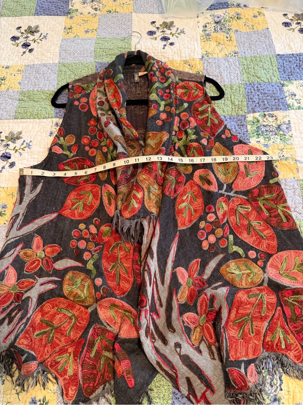 Anu Vintage 100% Boho Floral embroidered Vest Size L - Picture 7 of 11